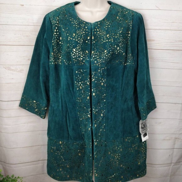 CHI Carlos Falchi Green Leather Jacket NTW Cut Out - Picture 2 of 9